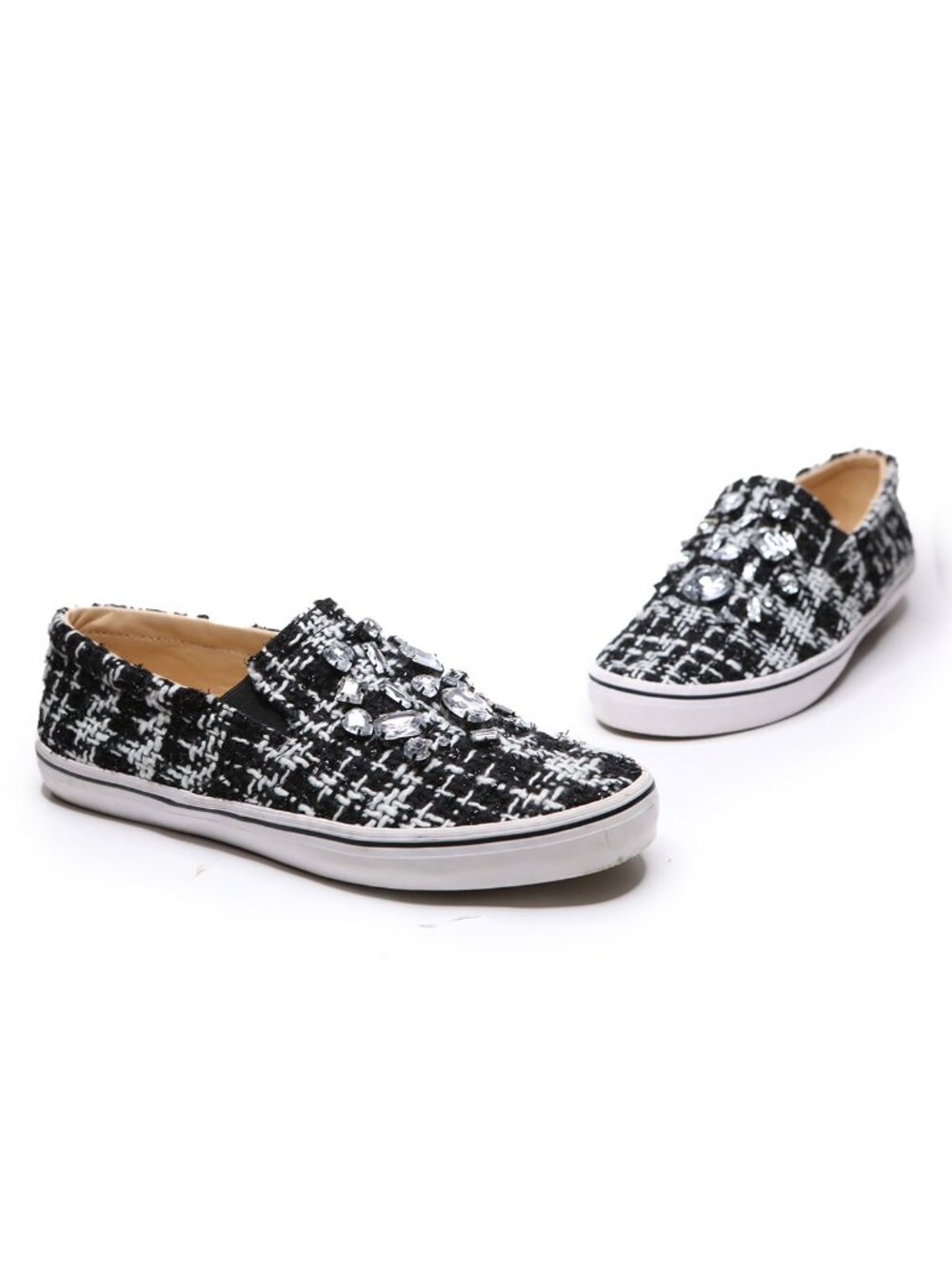 Kate Spade Slater Tweed Crystal Embellished Slip On Sneakers Black White 8.5 - Picture 13 of 13